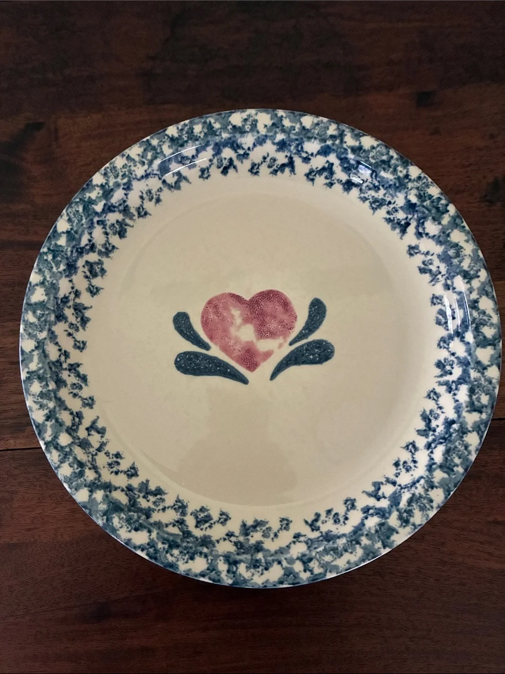 2 Culinary Arts Stoneware Welcome Home Red Hearts Spongeware Dinner Plates